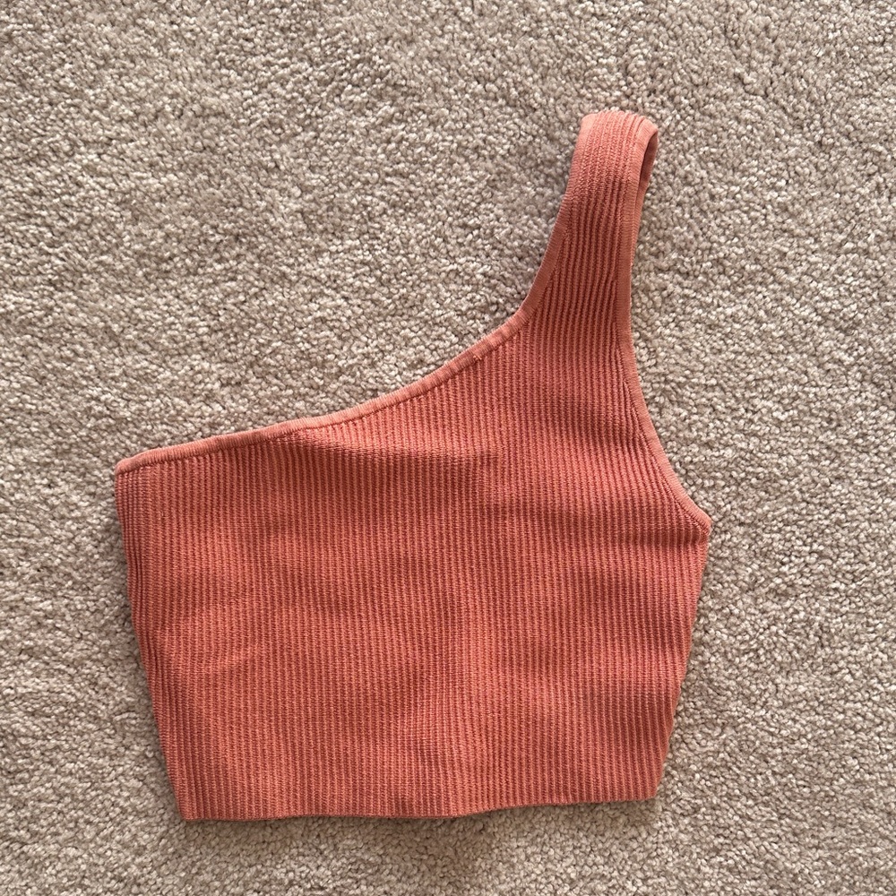 Babaton One-Shoulder Ribbed Rust Top